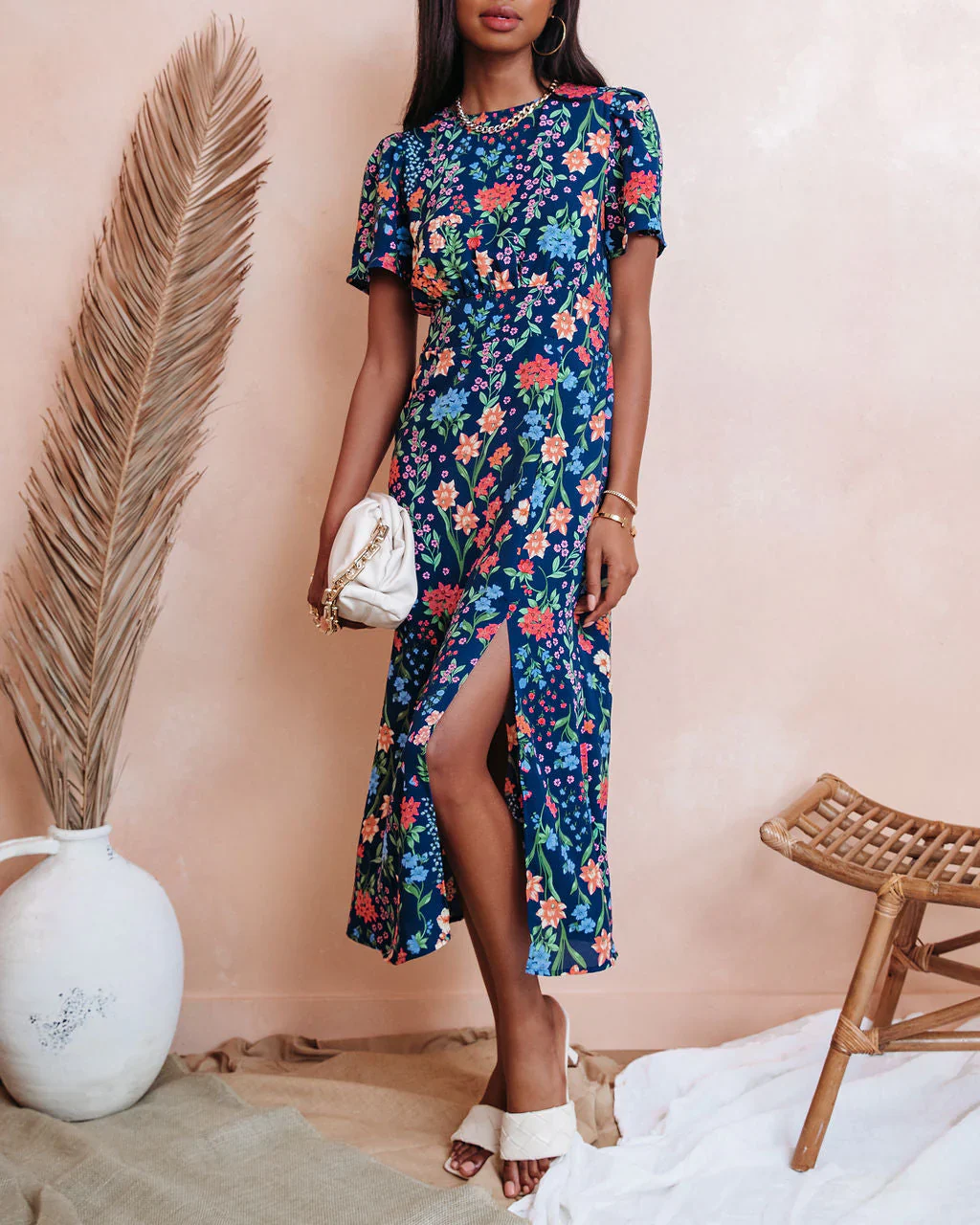 Pipper Floral Front Slit Midi Dress