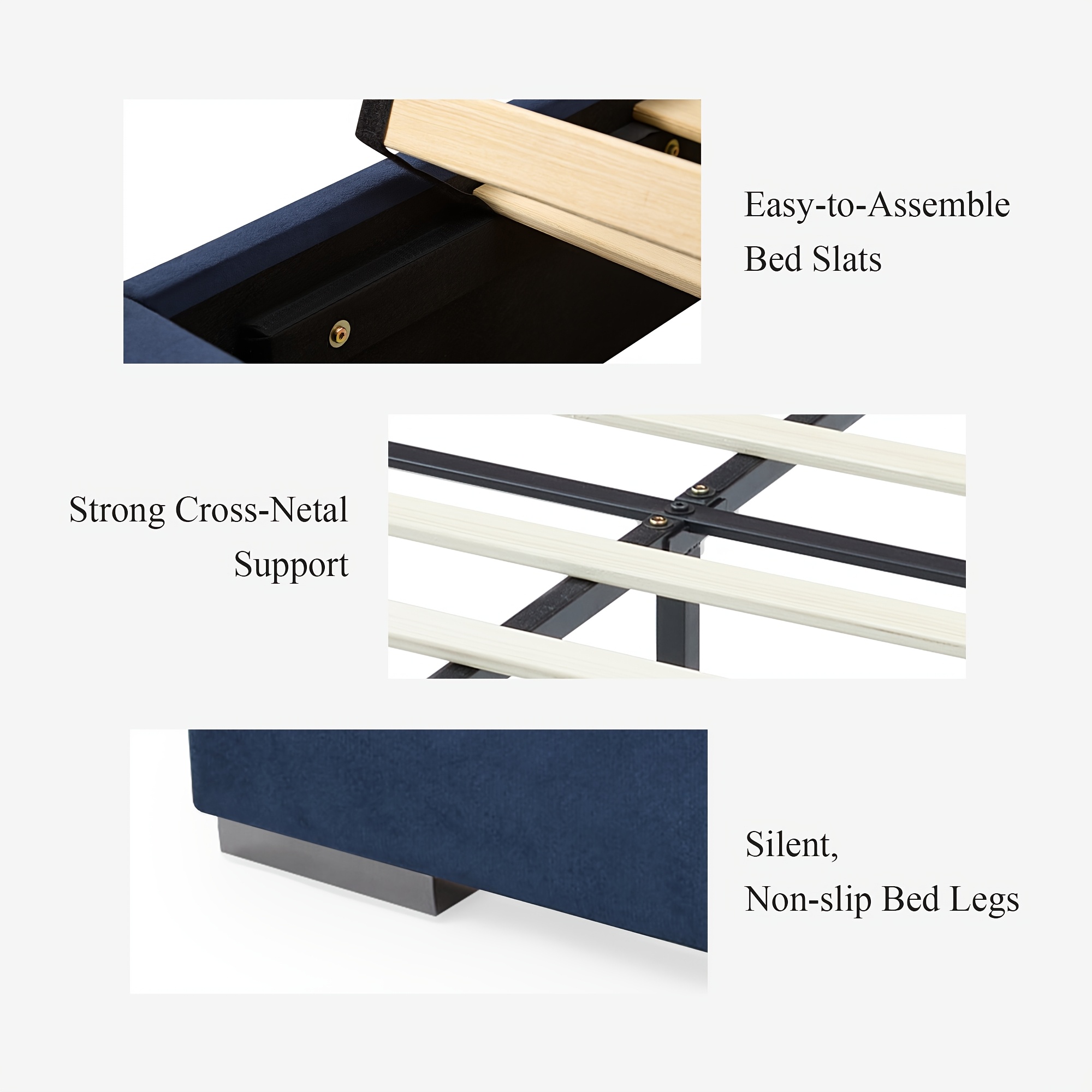 Luxurious double/queen-size bed frame with built-in LED lights and nightstand, double/queen-size platform bed with extra-large upholstered headboard, no mattress support required