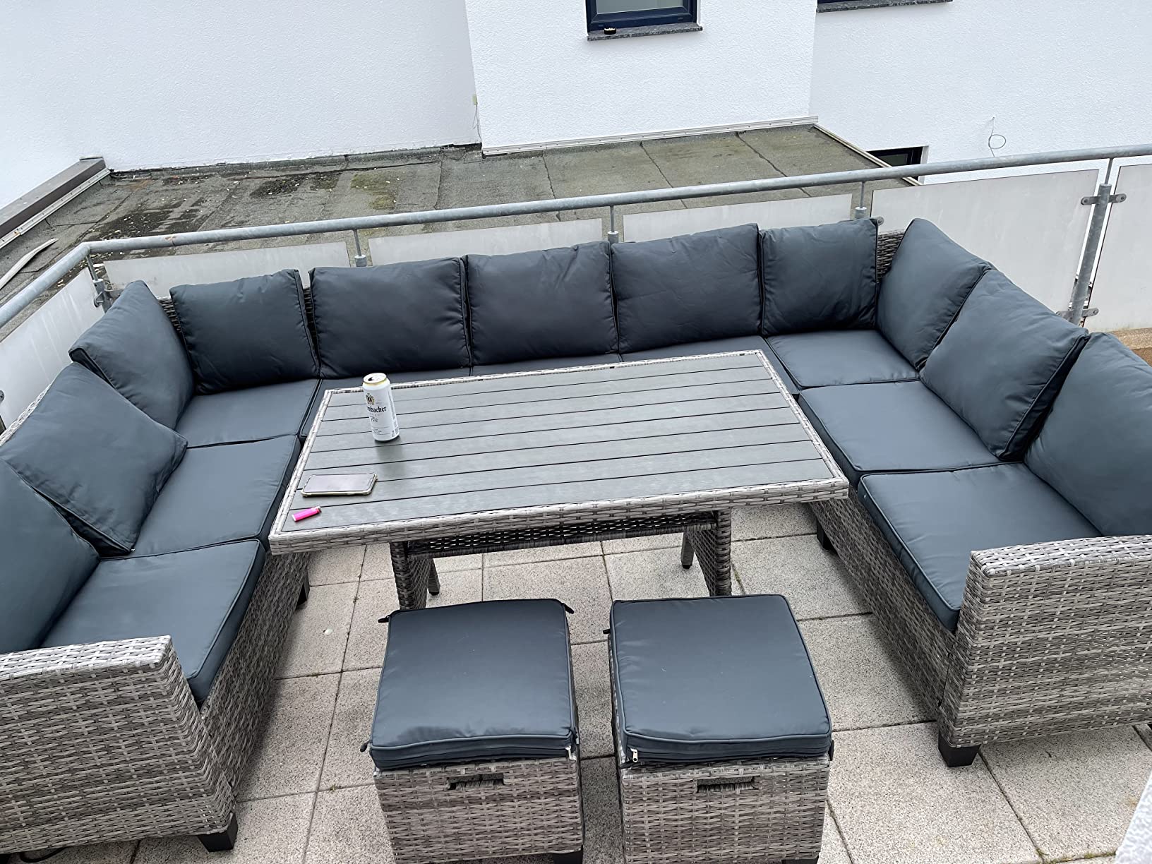 Brast Poly Rattan Garden Furniture Dining Set Lounge Seating Set for 11 People