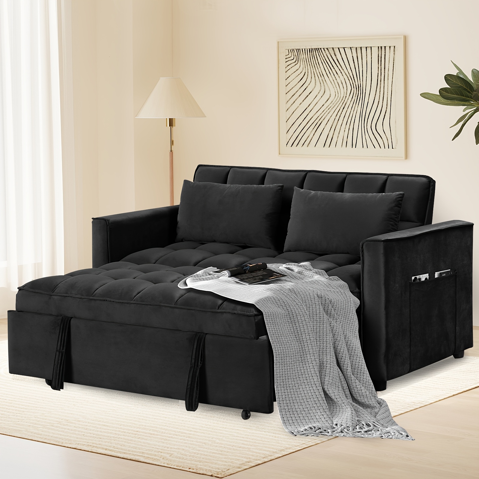 3-in-1 Convertible Modern Velvet Sofa with Adjustable Backrest and Storage Pocket – Multifunctional Sofa for Living Room and Bedroom