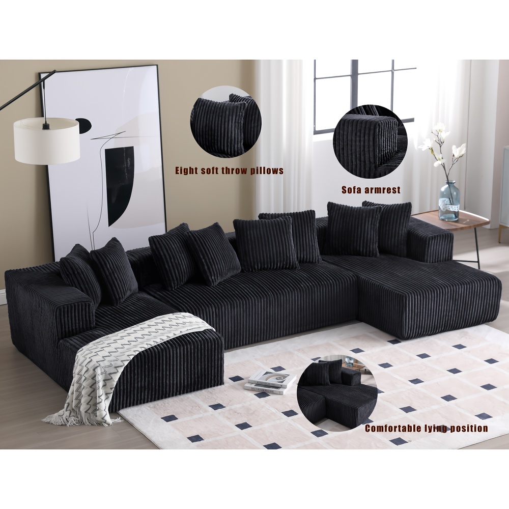 131inch Modular combination sofa, U-shaped sofa, with chaise lounge, striped fabric four-seater sofa for living room and bedroom (corduroy), modular sofa (gray)