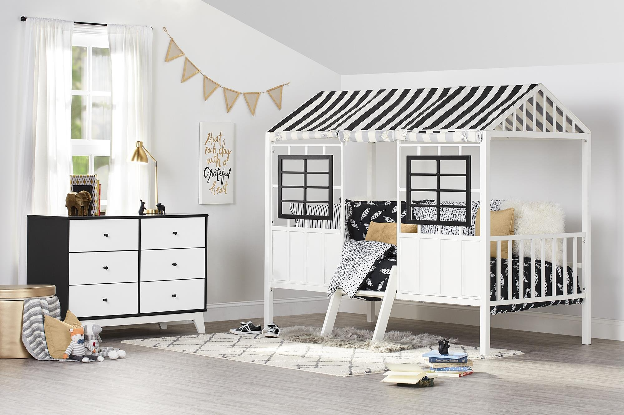 Rowan Valley Forest Loft Bed, Black/White, Twin