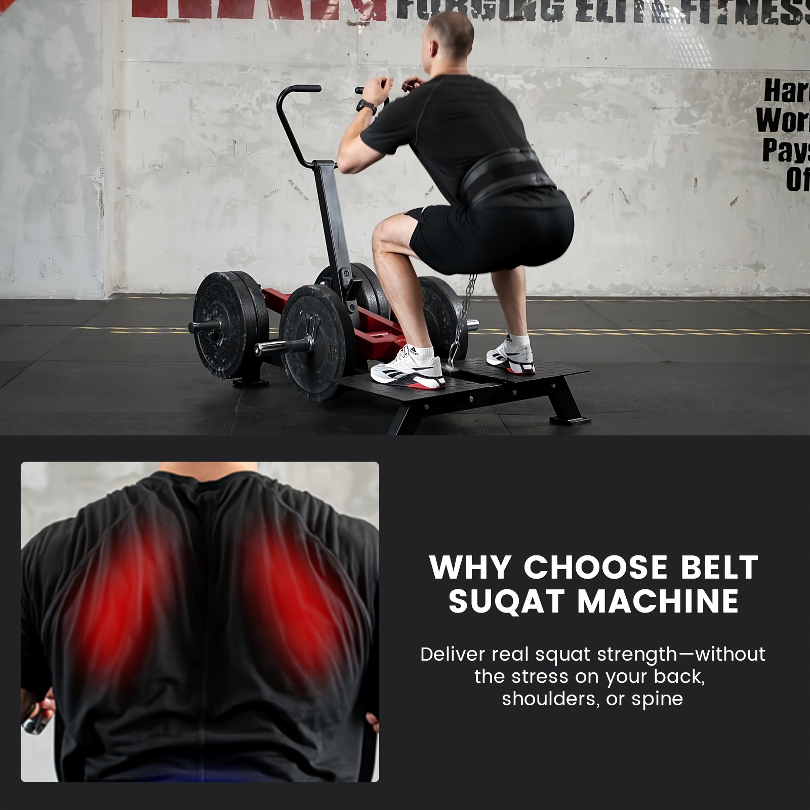 Weight-bearing belt squat machine, strength training leg equipment, Hack Squat machine with weightlifting belt - 4 adjustable positions, 800 lbs load capacity