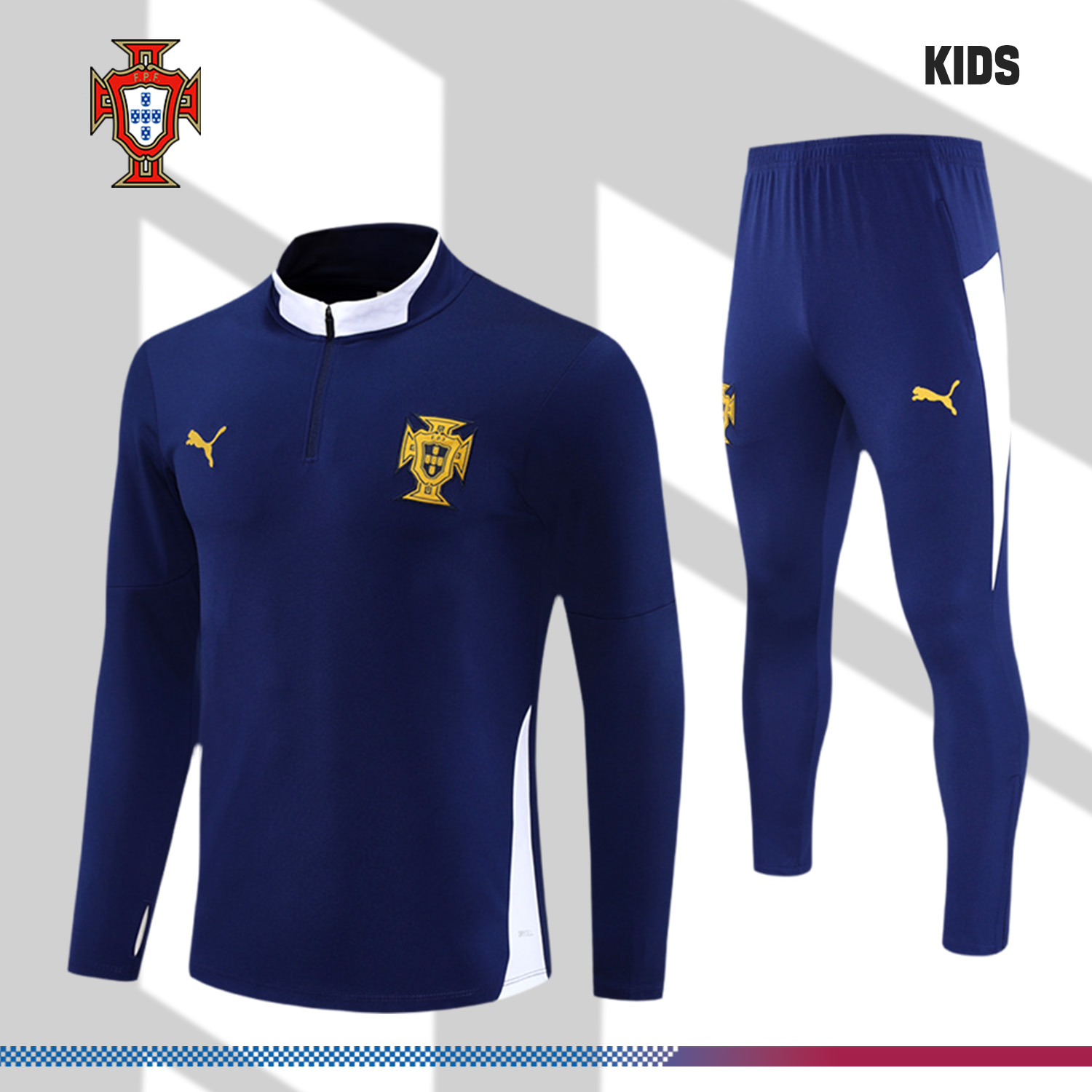 2025/2026 Portugal Kids Half Zip Training Clothes (Kids Kit)