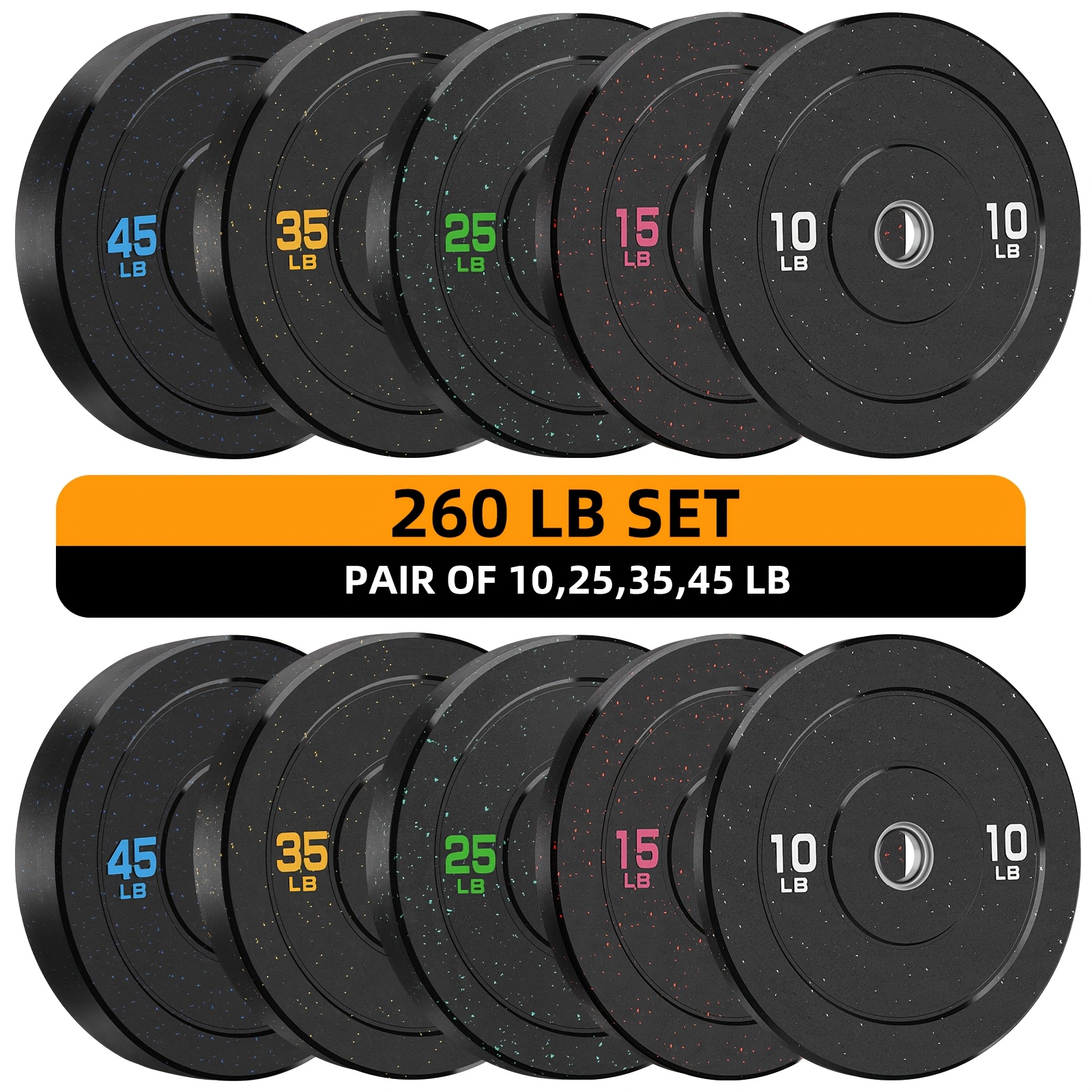 260 pounds 2inch rubber weight plates, barbell plate set for home gym strength training and weightlifting