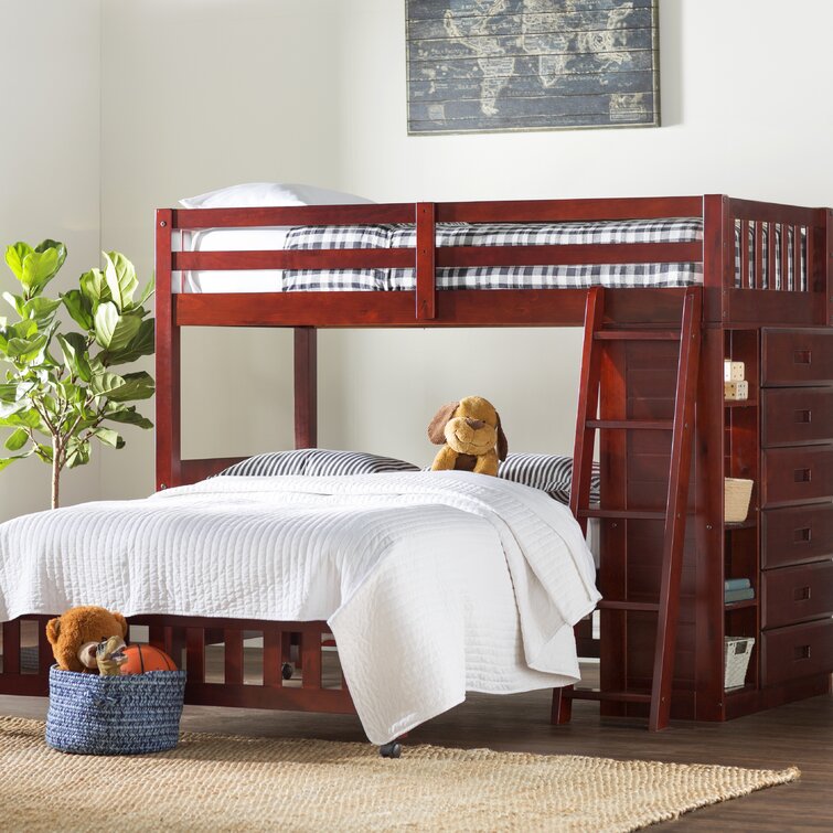 Giancola Twin Over Full 6 Drawer Solid Wood L-Shaped Bunk Beds with Bookcase by Viv + Rae