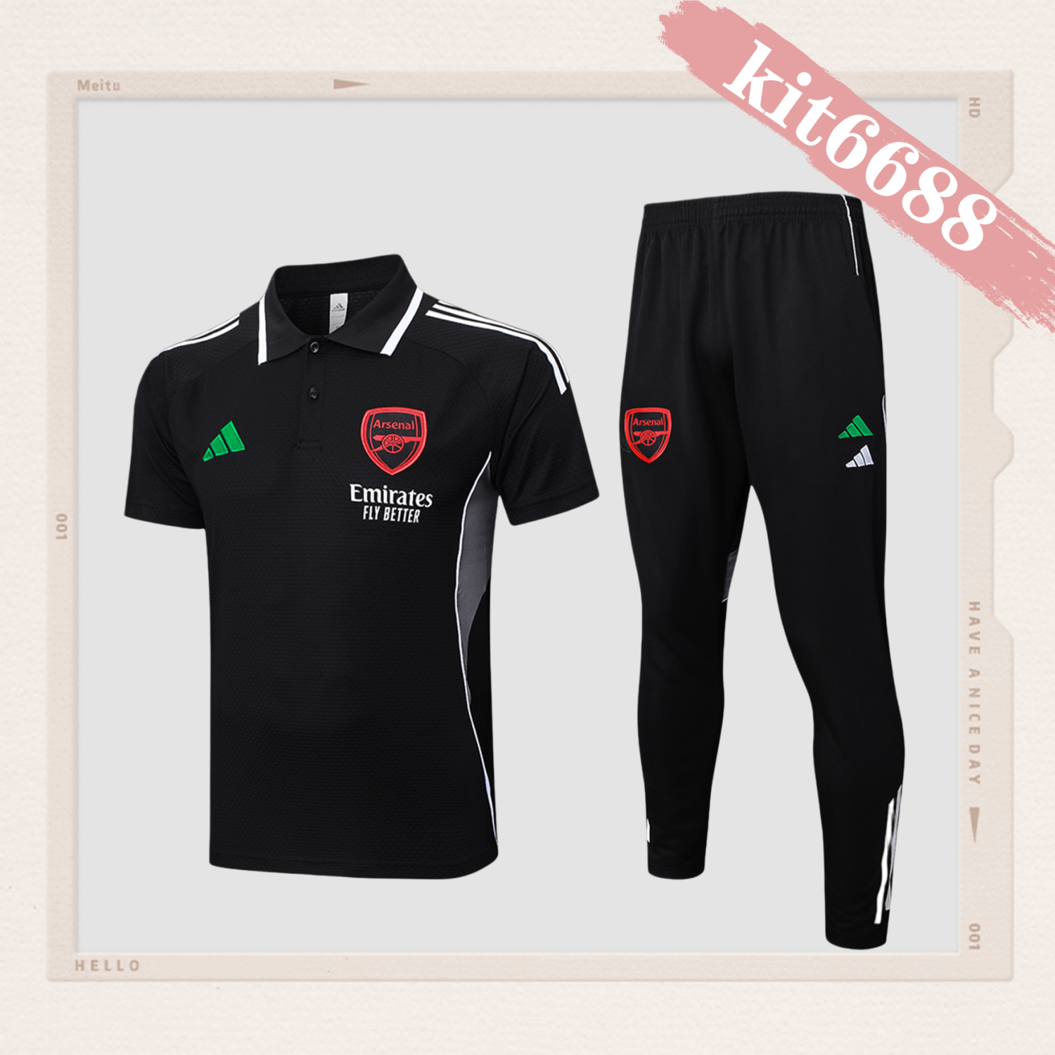 2025/2026 Arsenal Black Polo Short Sleeve Trousers (Adult Kit)