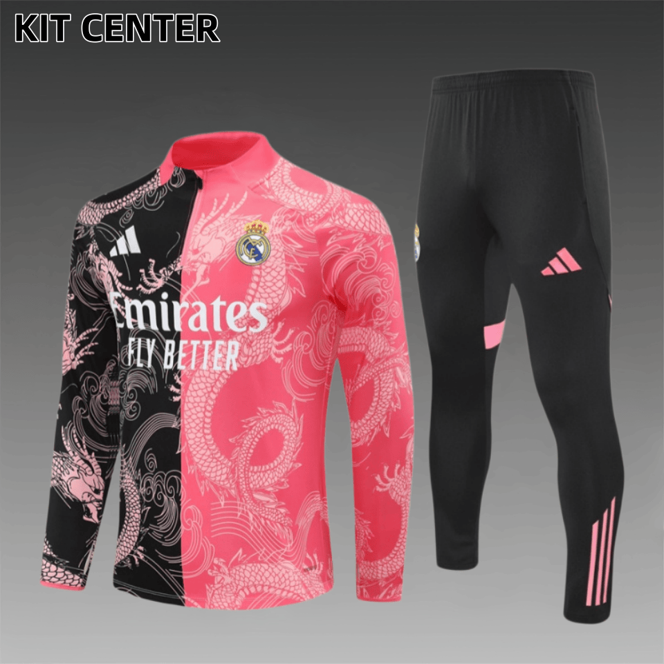 25/26 Real Madrid Black Pink Half Zip Training Kit (Adult Kids Kit)