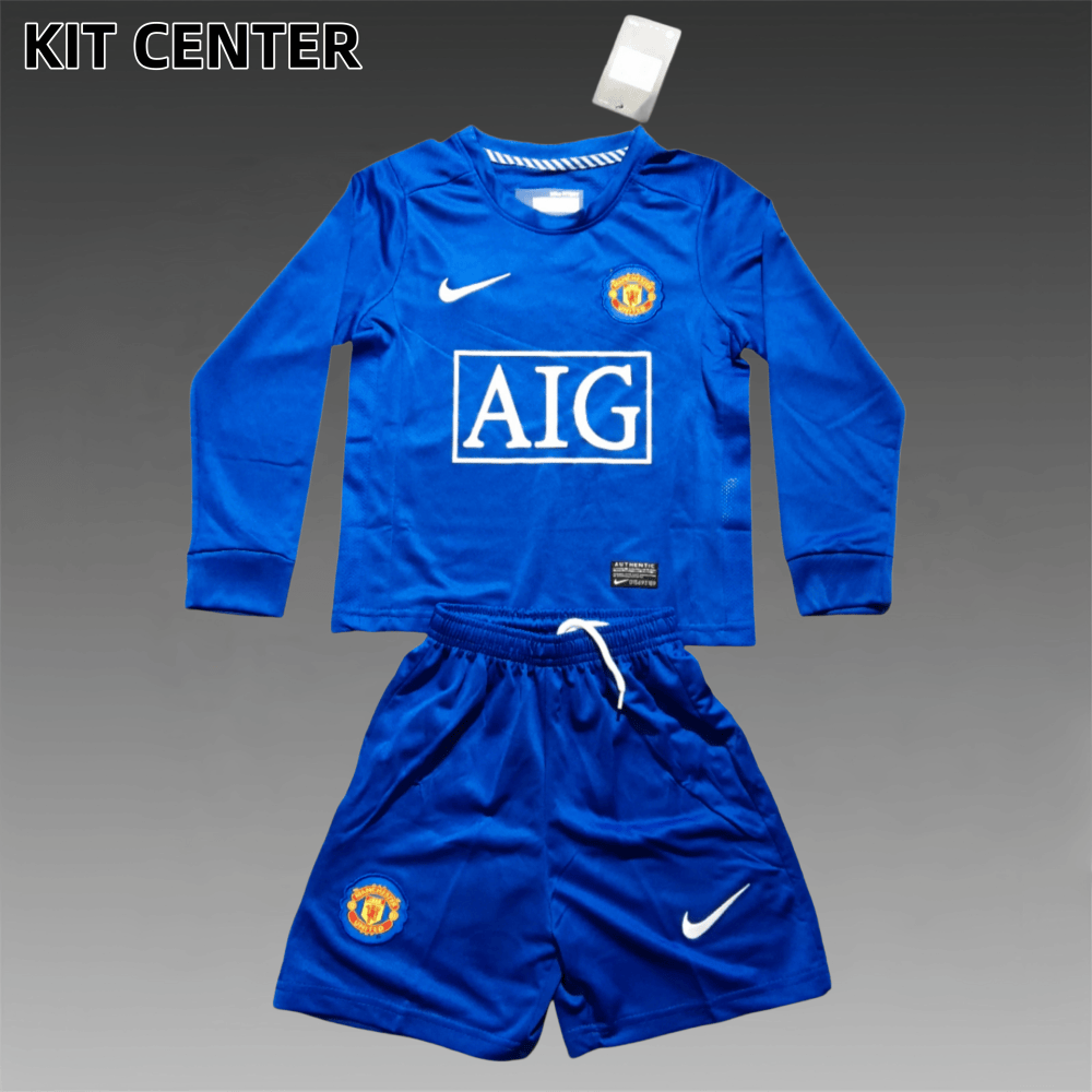 08/09 Manchester United Third Away long sleeves Retro Football Soccer Kids Kit