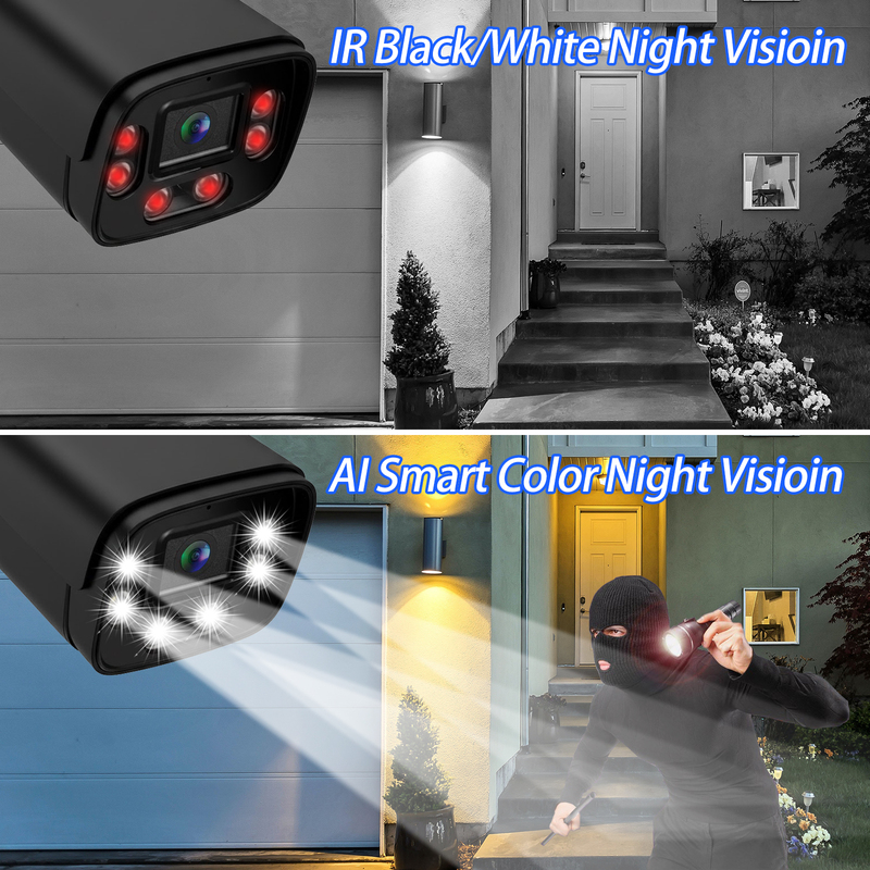 Gadinan 8MP 4K HD IP Security Black Camera PoE IR/White Light Two-way Audio 4MP Fixed Bullet Camera Motion Detection ONVIF IP66