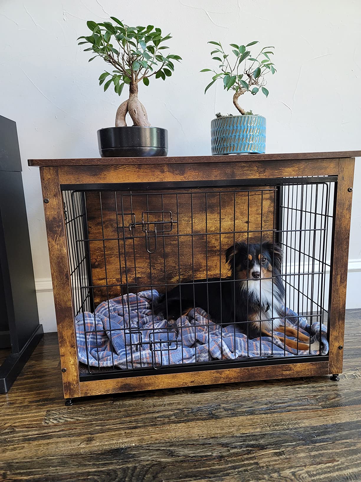 Dog Crate Furniture with Cushion, XL Wooden Dog Crate with Double Doors, Dog Furniture