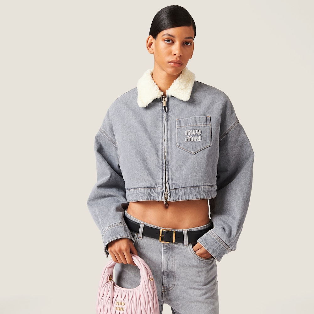Embroidered denim blouson jacket
