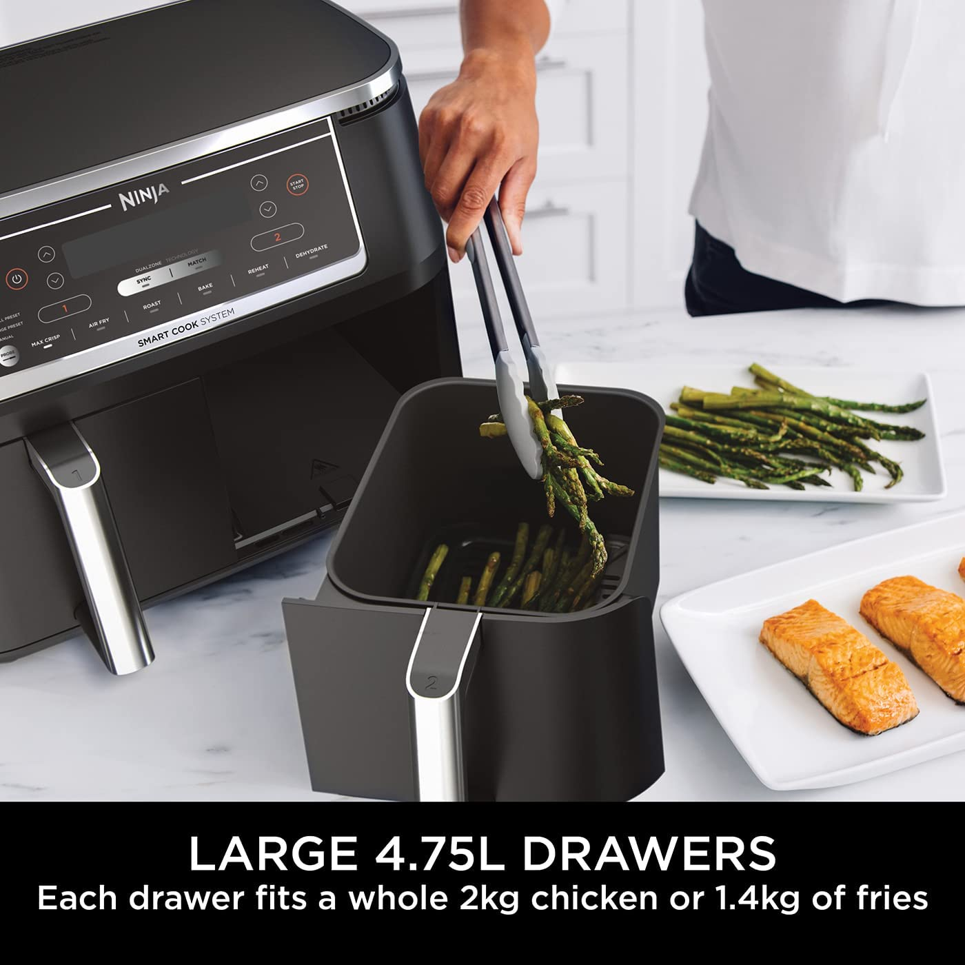 Ninja Foodi MAX Dual Zone Air Fryer [AF451UK] Smart Cook System, 9.5L, 2 Drawers, 6 Functions, &lrm;Black/Silver