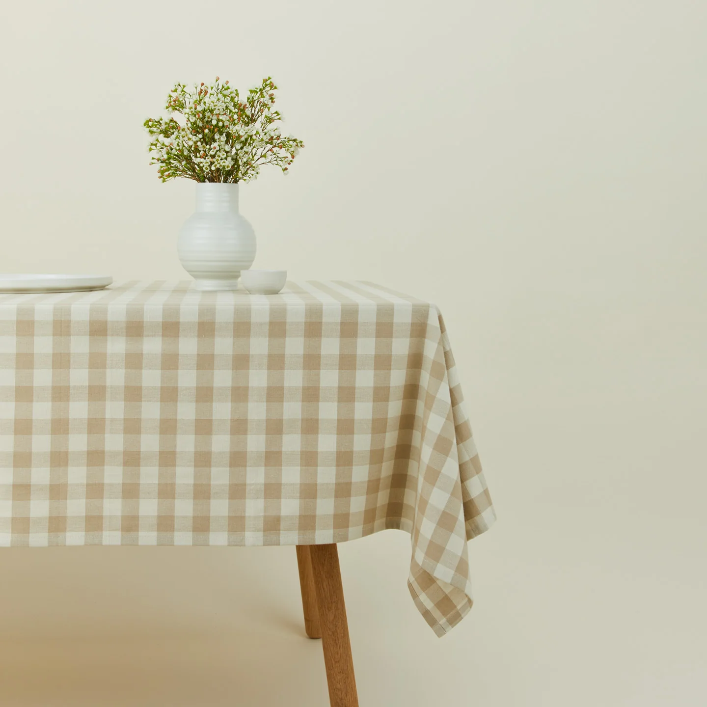 Essential Gingham Tablecloth - Ivory/Flax