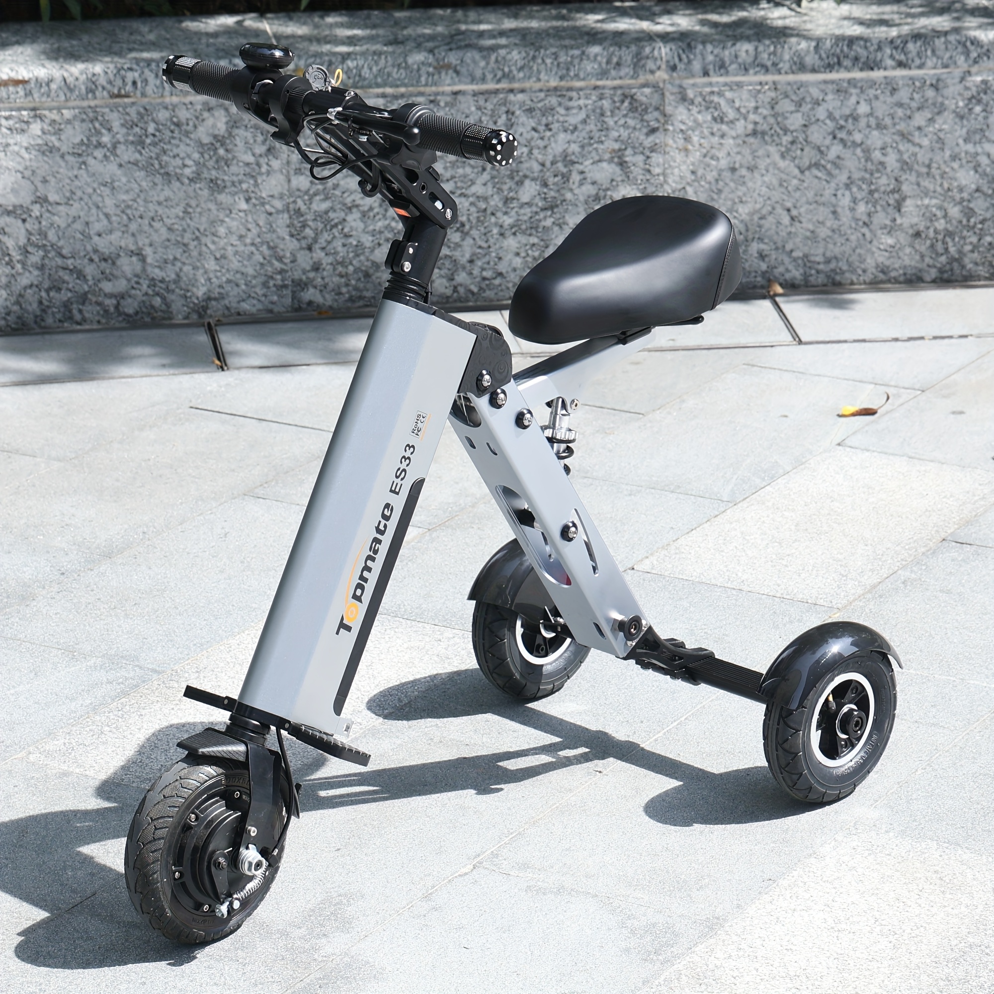 TopMate electric scooter, 8inch three-wheeled foldable model with adult seat, lightweight electric scooter equipped with a removable 36V 7.8AH battery and reverse function