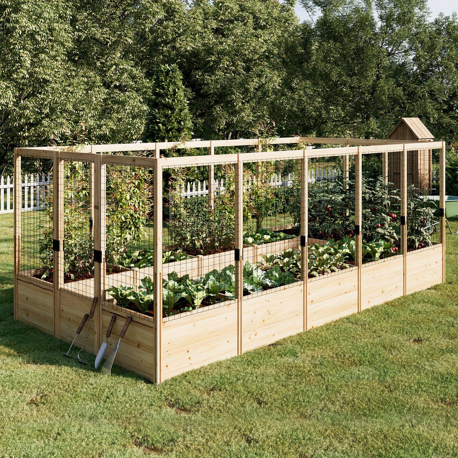 Jocisland Outdoor Wooden Elevated Garden Planter, Spacious Planter Box with Mesh, Used for Growing Vegetables, Flowers, and Herbs