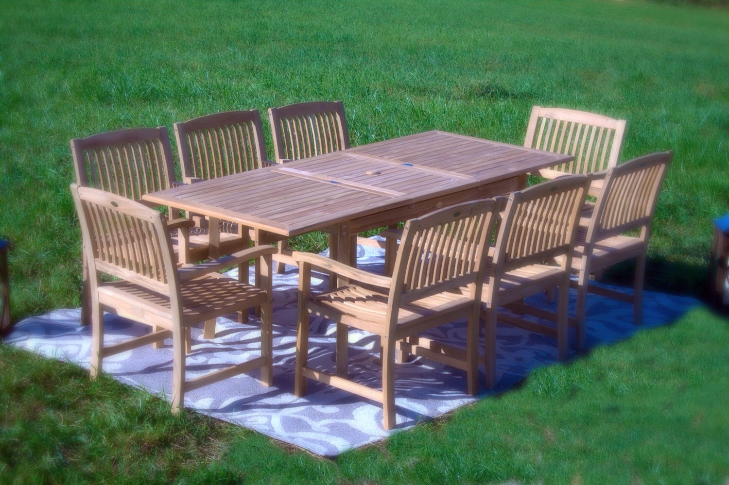 9 Piece Teak Patio Dining Set, 8 Grade A Teak Dining Chairs & 1 Extendable Dining Table