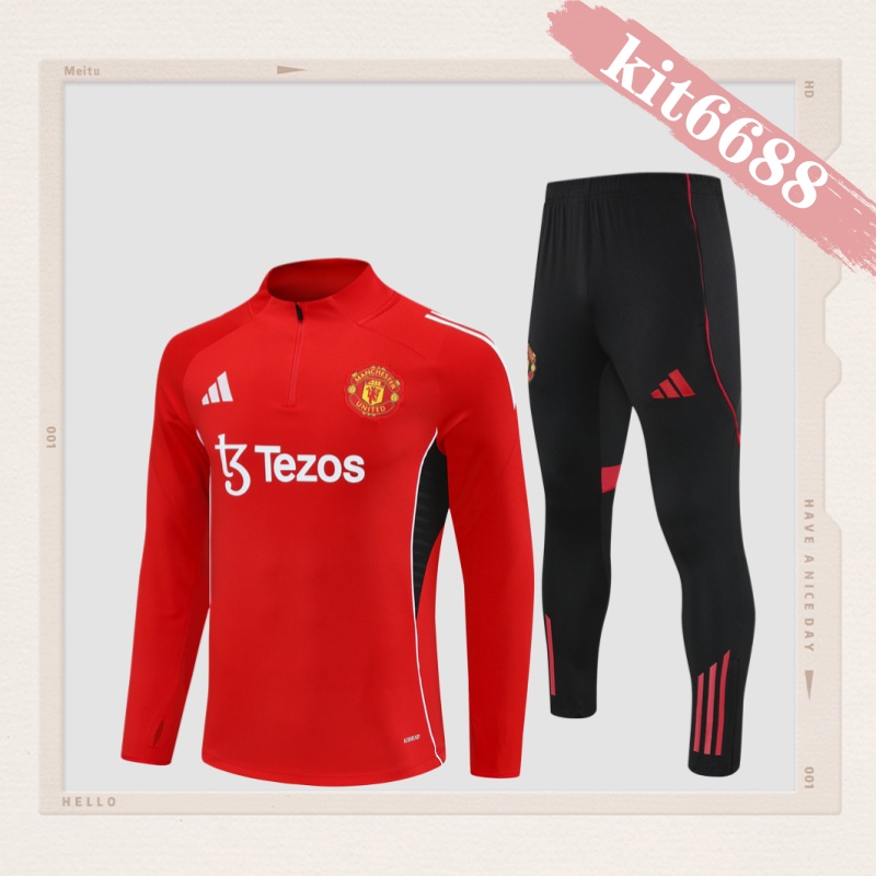 25/26 Manchester United red  Half Zip Training Kit (Adult Kids Kit)