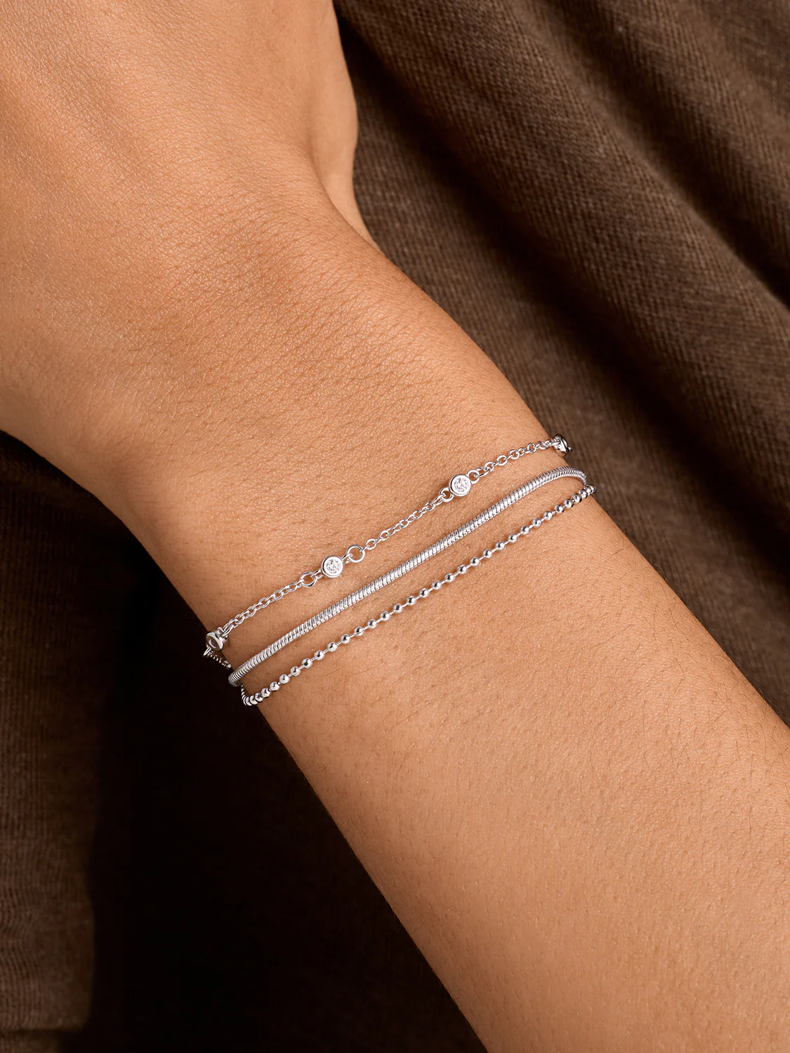 Silver Crystal Beaded Layered Bracelet