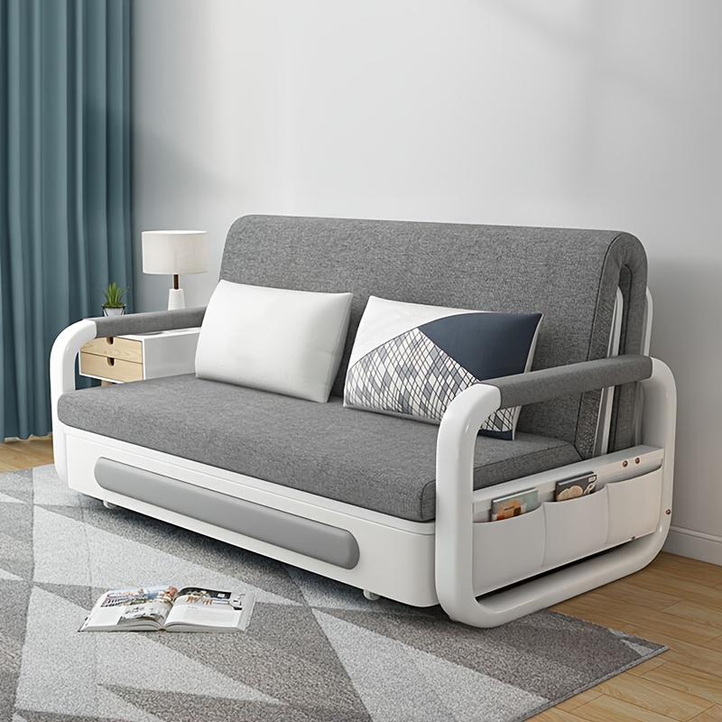 Modern retractable sofa, 2-in-1 pull-out sofa bed, living room sofa with storage chaise lounge, pull-out bed sofa, gray linen fabric sofa