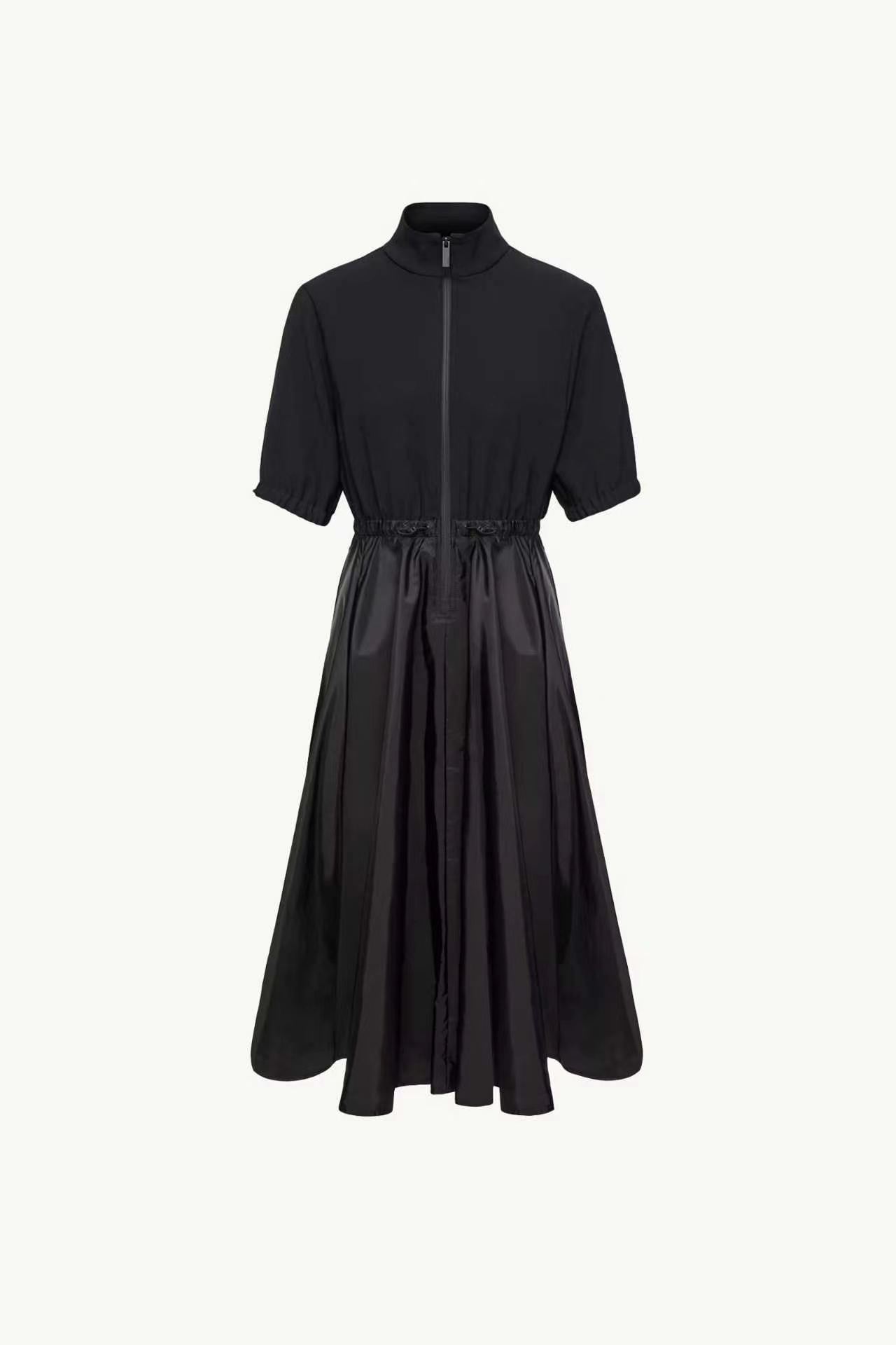 Moncler 2026 Summer Autumn Women's Dress Polyester Stand Collar 1/2 Sleeve Zipper Casual Long Slim Woman's Dresses MKDFWD26001