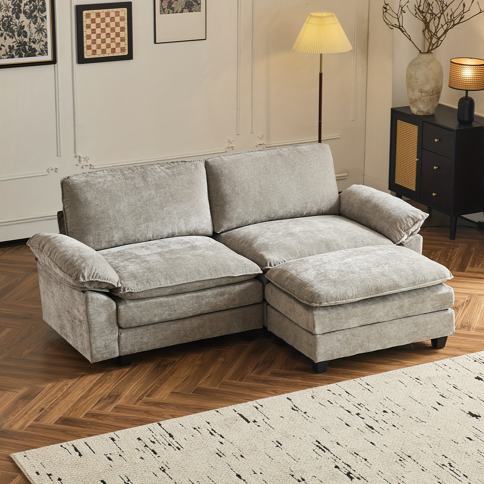 Double-layer modular sofa in chenille teddy velvet
