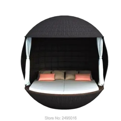Outdoor furniture wicker ball shape Rattan Daybed with canopy For Swimming Pool Poolsidegarden