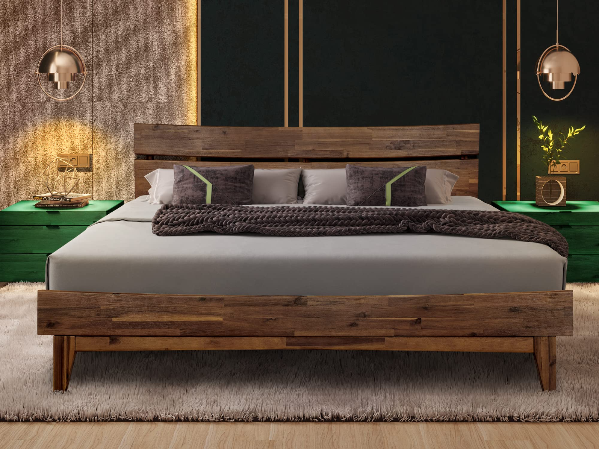 Acacia Aurora 14 Inch Wood Platform Bed, Bed Frame with Headboard, King Size