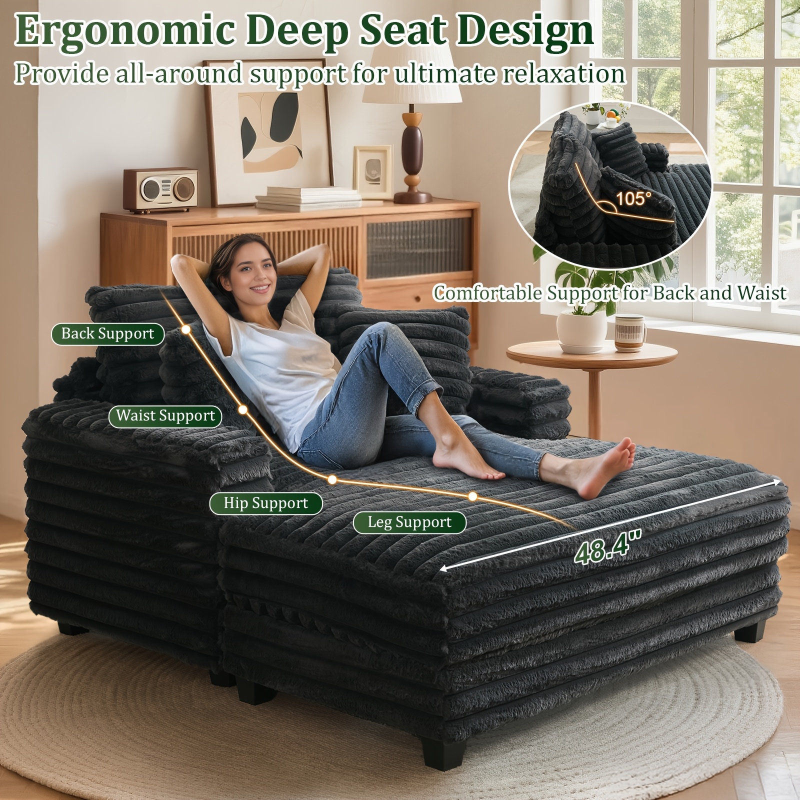 60inch Extra-large recliner, indoor, fluffy plush recliner sofa bed, corduroy upholstery, deep seat recliner sofa, cloud sofa, for living room and bedroom