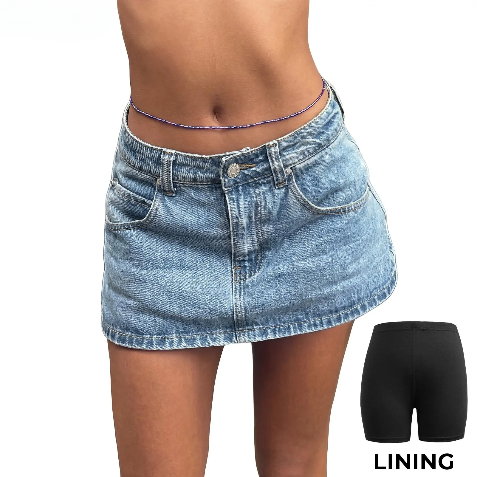 Low Waist Denim Skirt Skorts Mini Denim Shorts Bodycon Mini Jean Skirt Vintage Y2K Skirt for Women