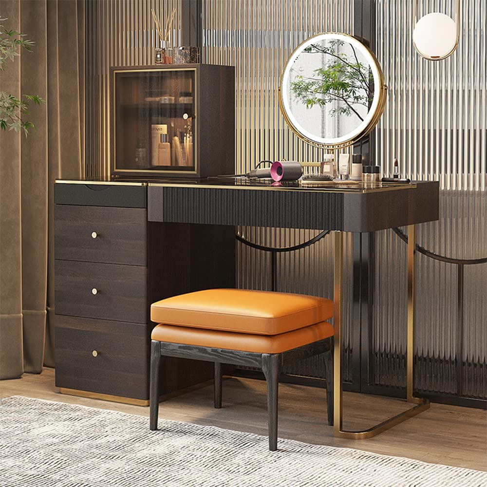 Mid Century Modern Vanity Desk, Makeup Vanity Table with PU Leather Stool