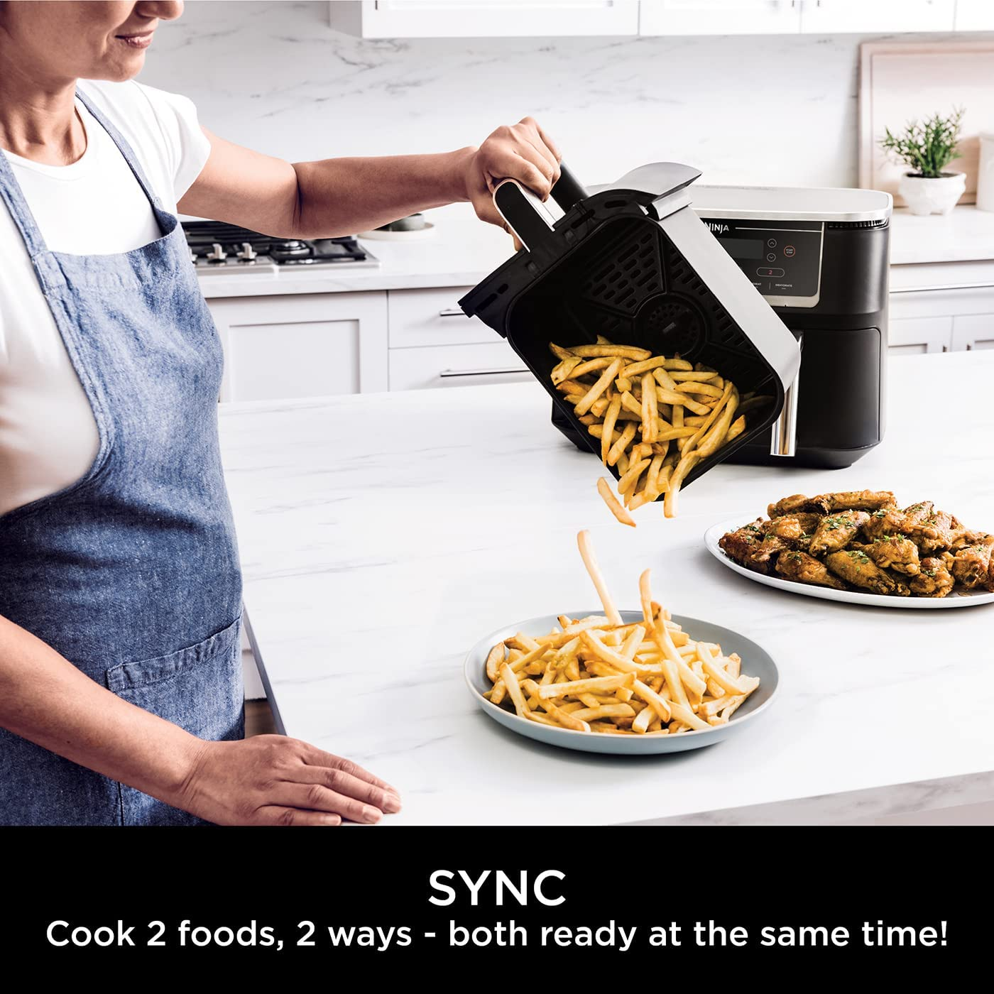 Ninja Foodi MAX Dual Zone Air Fryer [AF451UK] Smart Cook System, 9.5L, 2 Drawers, 6 Functions, &lrm;Black/Silver