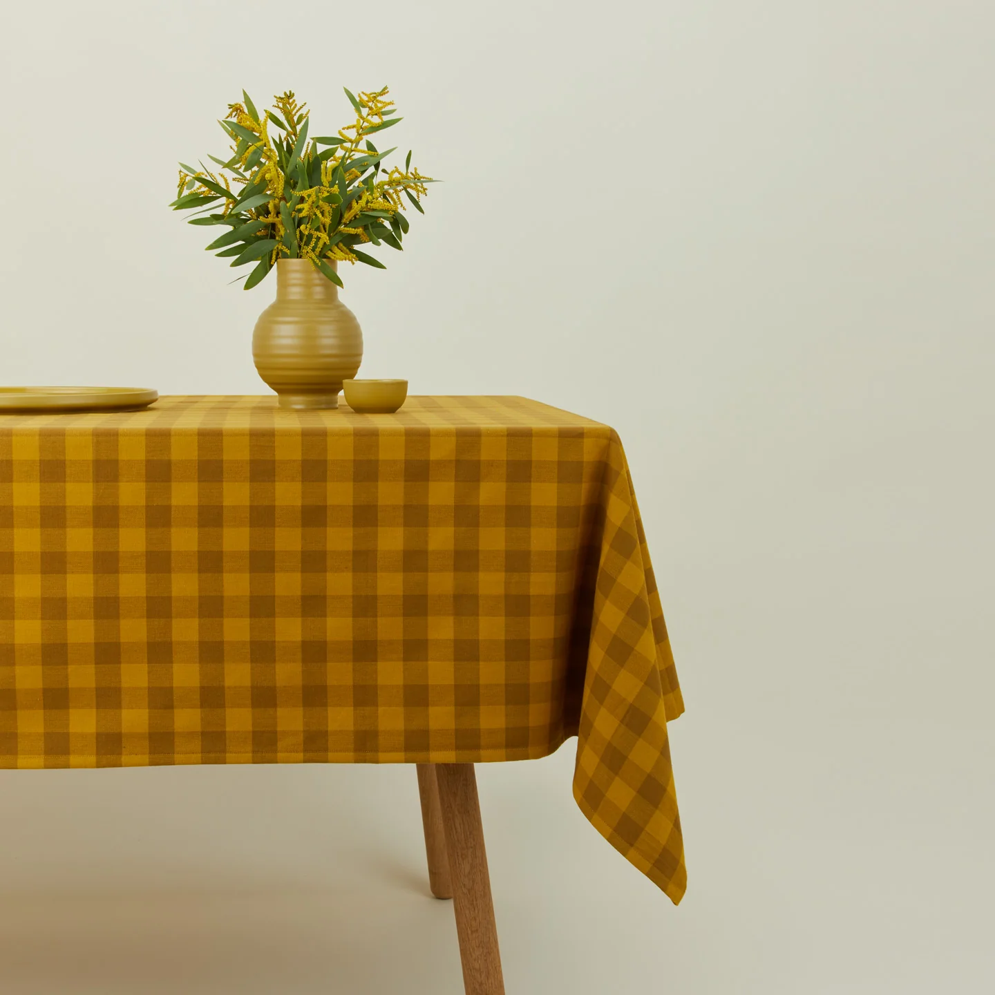 Essential Gingham Tablecloth - Mustard/Bronze