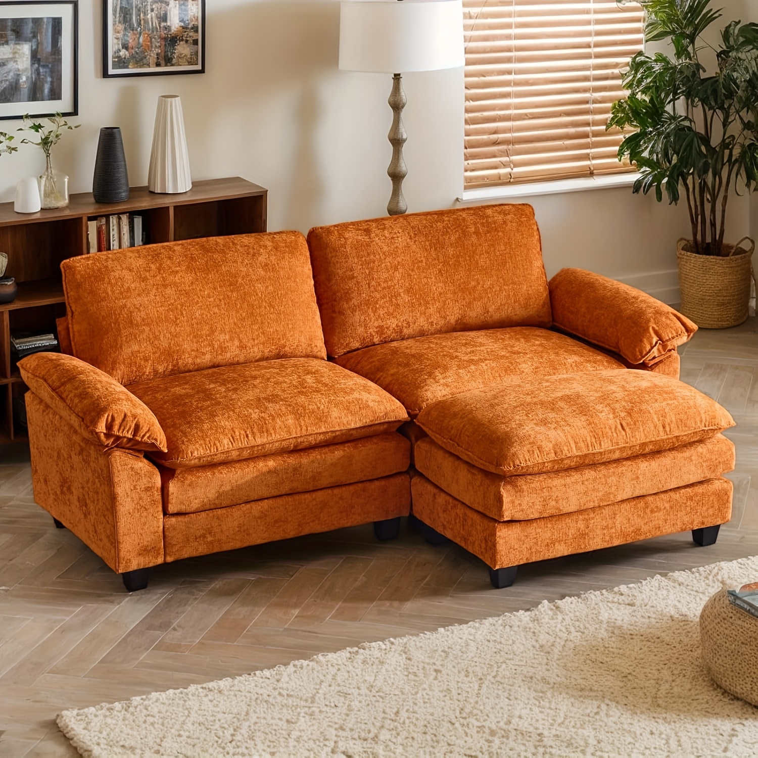 Double-layer modular sofa in chenille teddy velvet