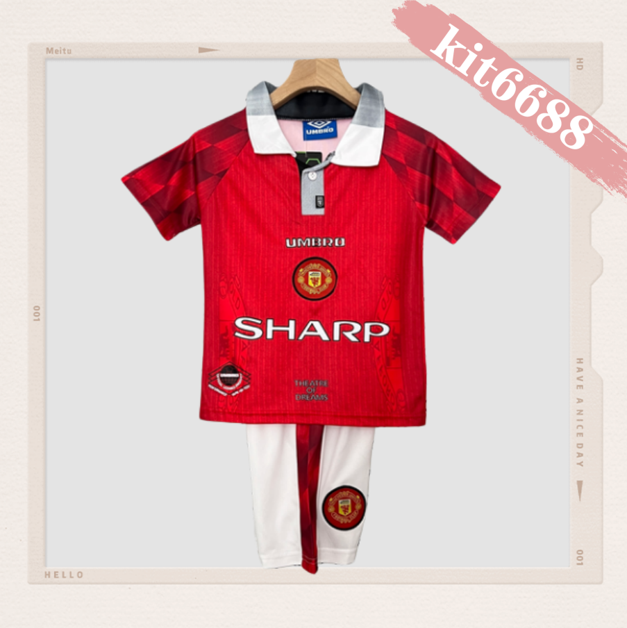 96/97 Manchester United home ground Retro Football Soccer Kids Kit