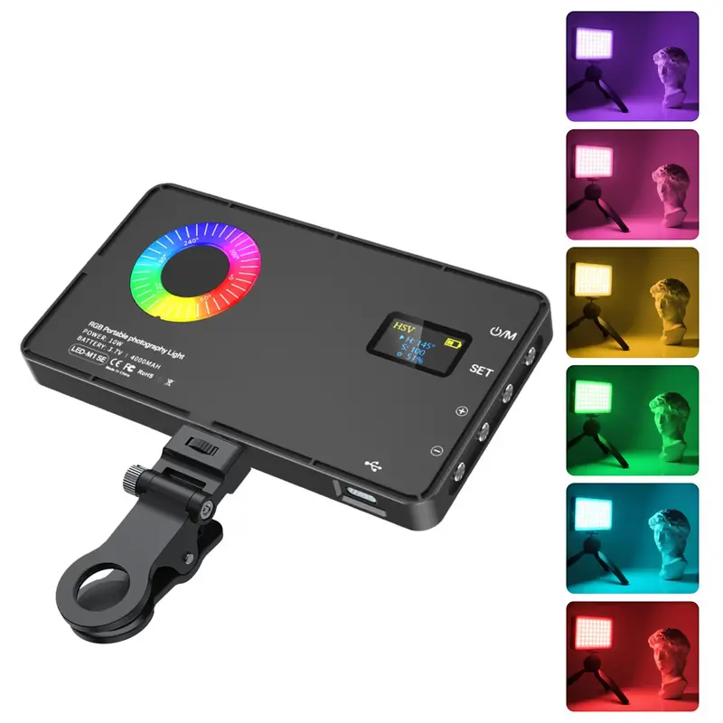 Portable RGB LED Video Panel Light, Rechargeable Dimmable Camera Fill Light 2500K-8500K, Clip-on Metallic Selfie Light for Smartphone, Vlogging, Live Streaming, Portrait & Product Photography