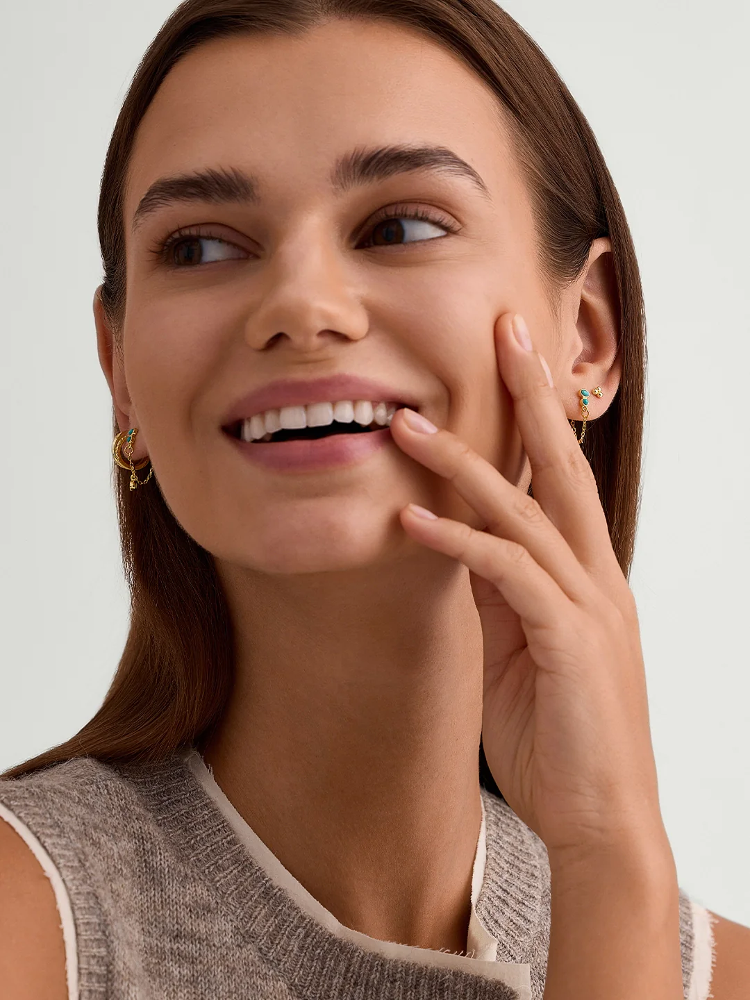 Bezel Turquoise Chain Studs