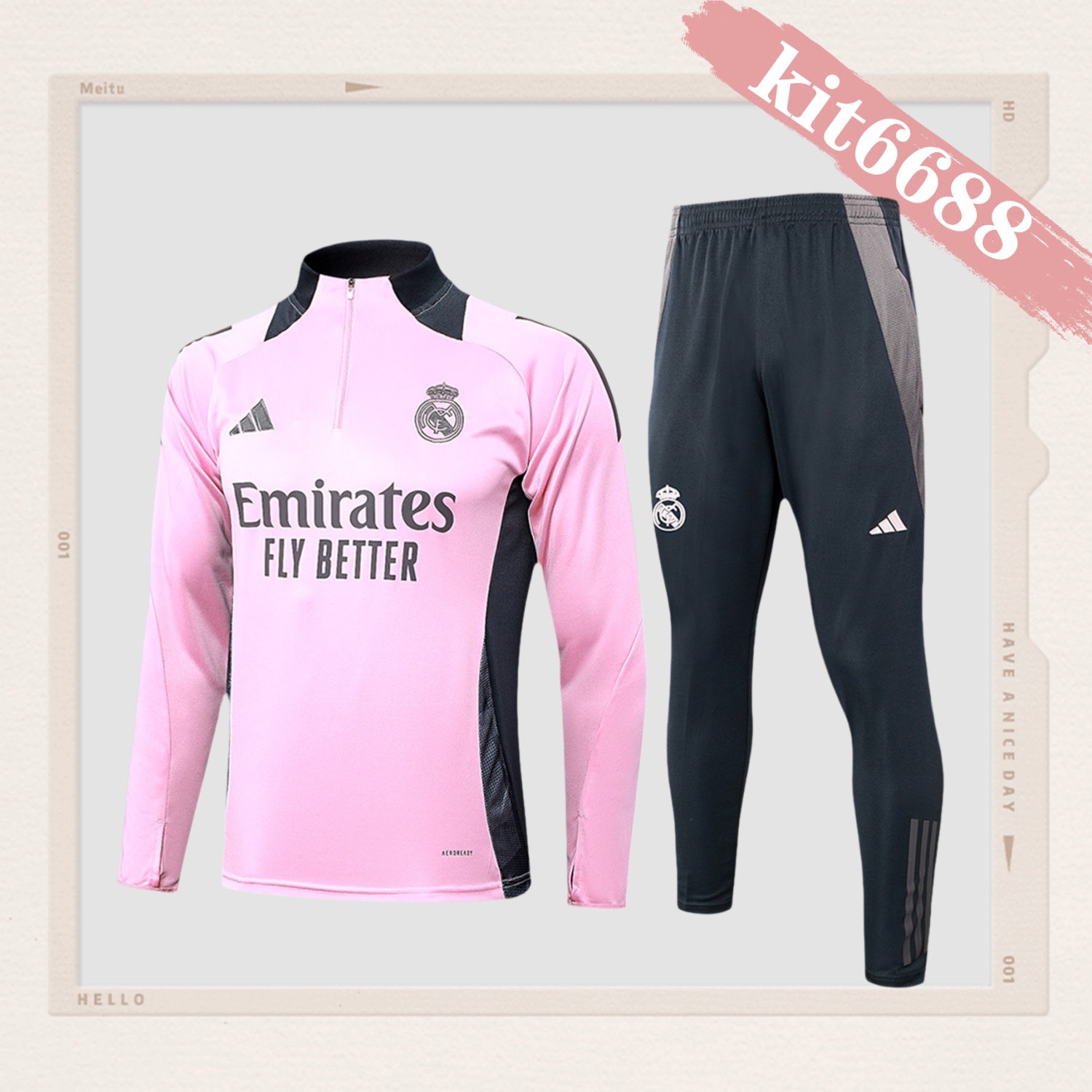 2024/2025 Real Madrid Pink Adult Half Zip Training Kit (Adult Kit)