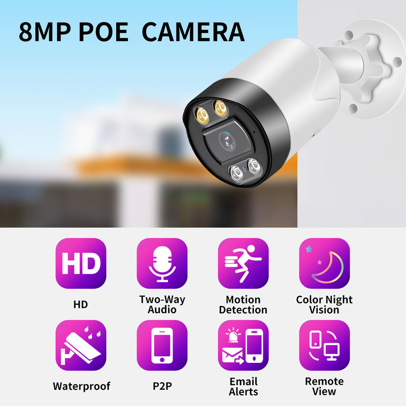 Gadinan 8MP 4K IP Bullet Camera Color Night Vision POE Video Humanoid Detection Two Way Audio 5MP Outdoor Security CCTV Camera