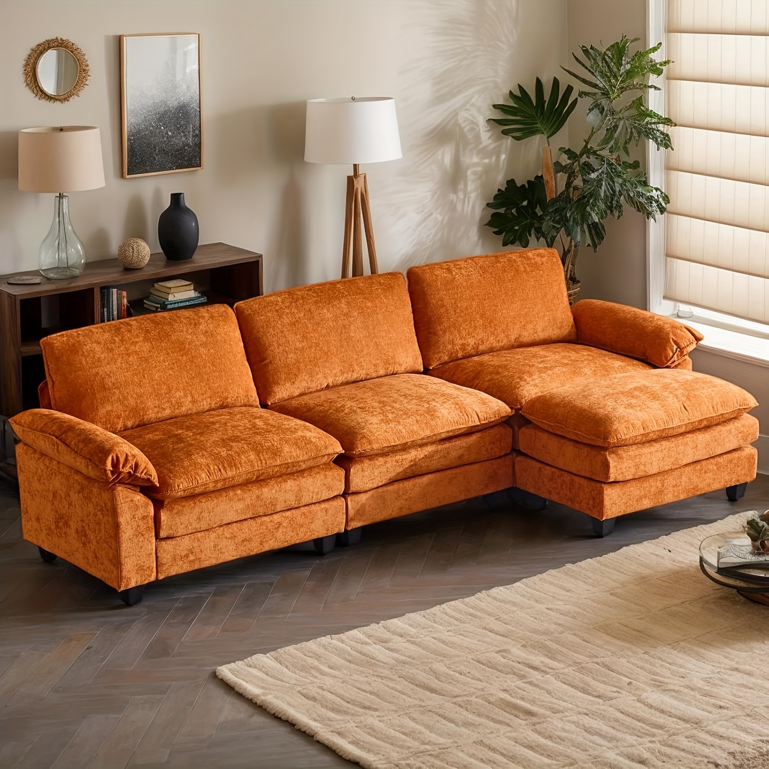 Double-layer modular sofa in chenille teddy velvet