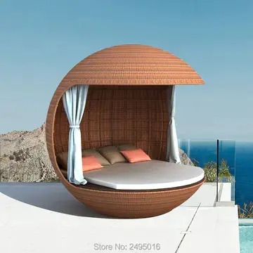 Outdoor furniture wicker ball shape Rattan Daybed with canopy For Swimming Pool Poolsidegarden