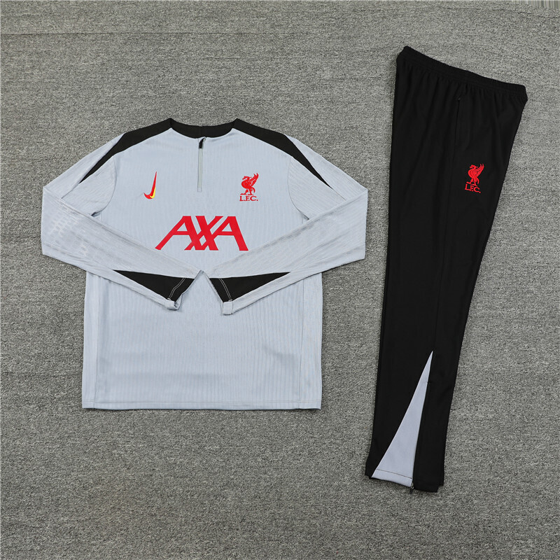 24/25 Liverpool Gray with black Half Zip Training Kit (Adult Kids Kit)