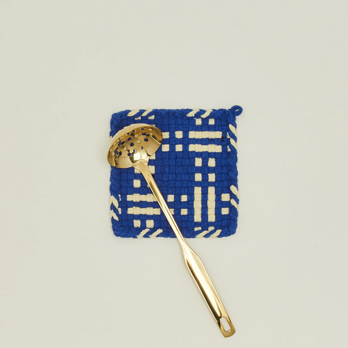 Dots + Dashes Handwoven Pot Holder - Blue/Yellow