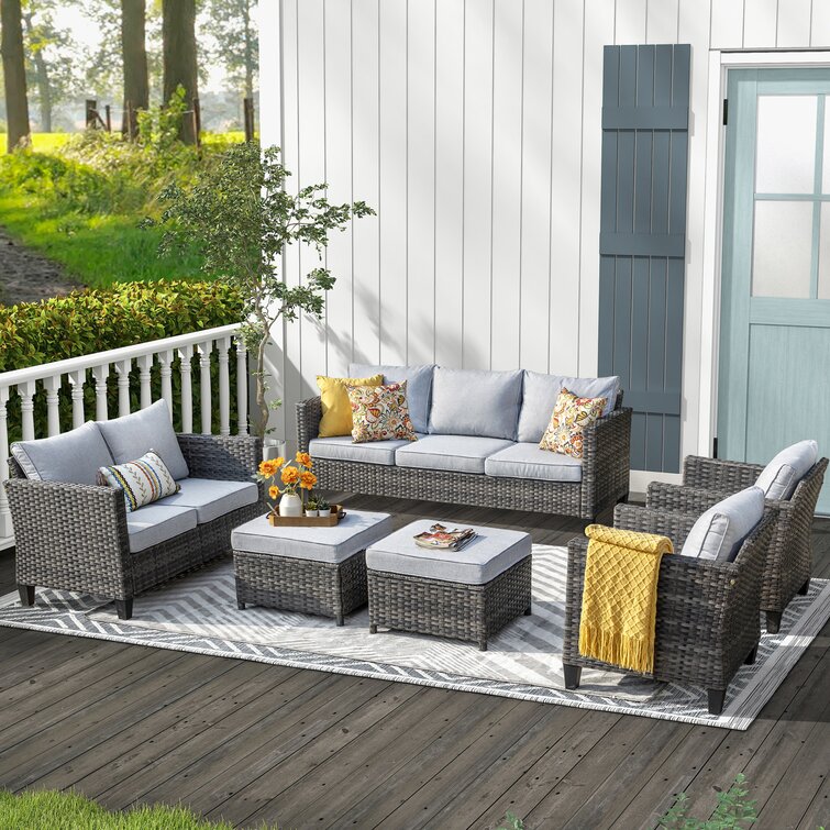 Polyethylene (PE) Wicker 7 - Person Seating Group with Cushions