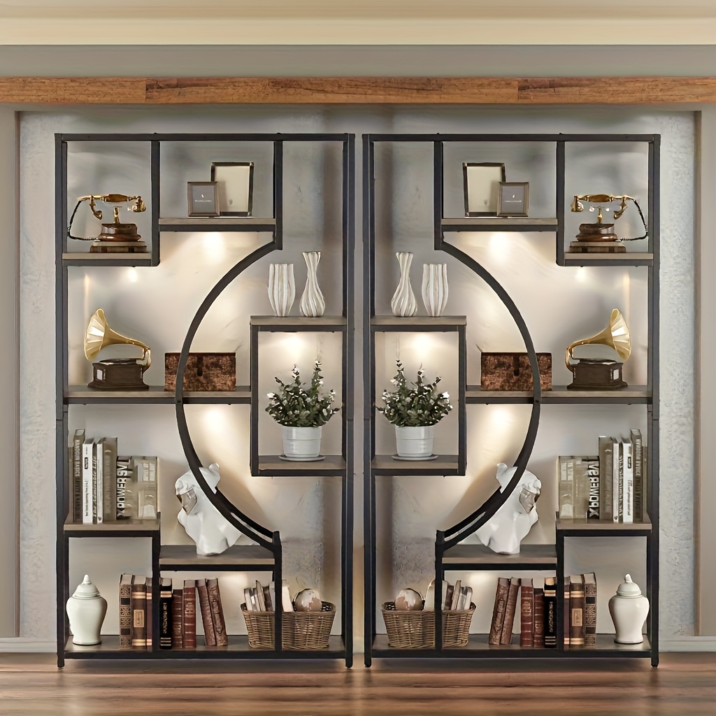8-tier bookshelf, industrial style bookcase with 18 storage shelves, suitable for living room/bedroom/home office, book and movie organizer, gray, dimensions 78.79inch width x 11.79inch depth x 70.9inch height
