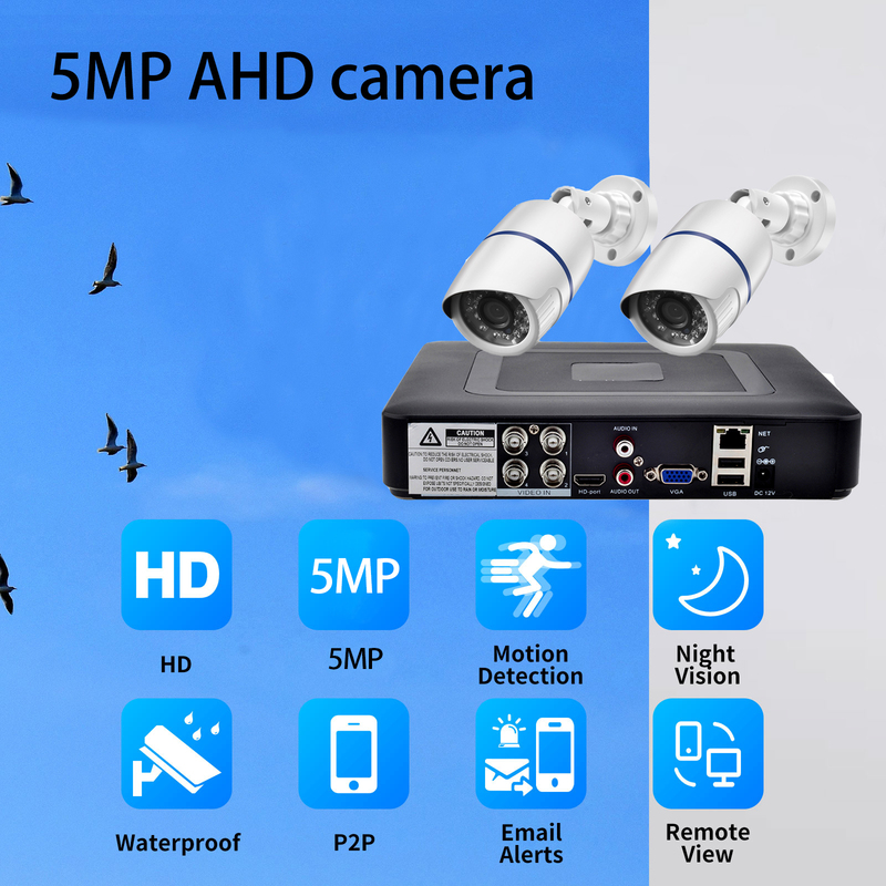 Gadinan 4CH AHD-DVR 5MP Camera Kit 720P/1080P Motion Detection CCTV Security System Plastic Night Vision 3.6mm 2PCS Suit