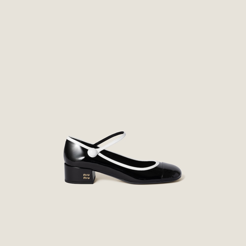 Two-tone patent leather Mary Jane pumps