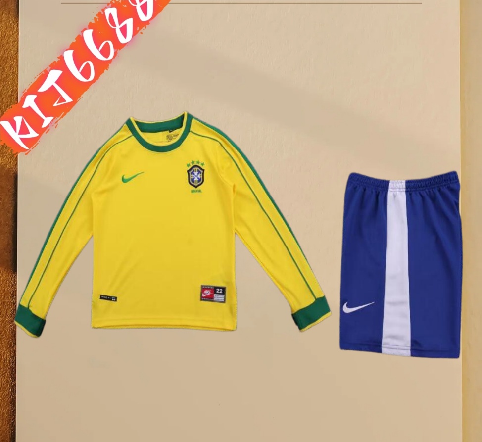 1998 Brazil home Retro long sleeves Kids Kit
