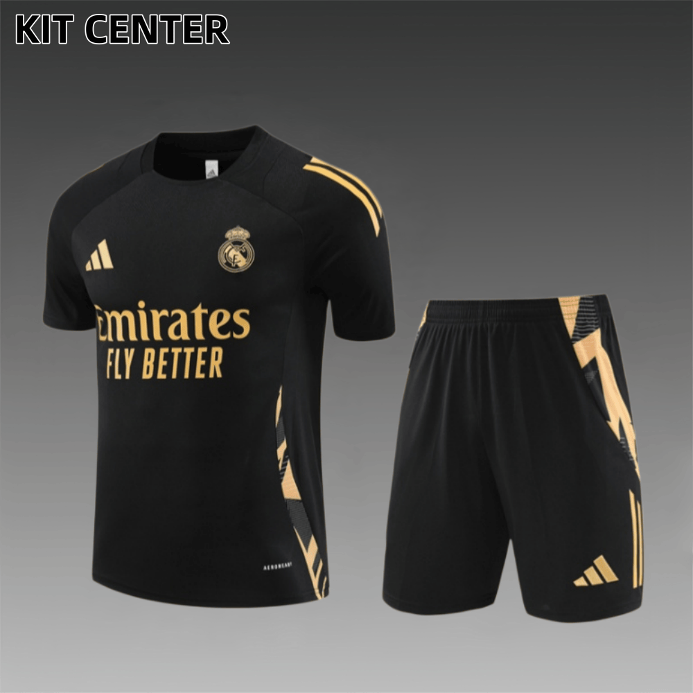 24/25 Real Madrid black gold Short Sleeve Training Wear ( Adult kit Kids )