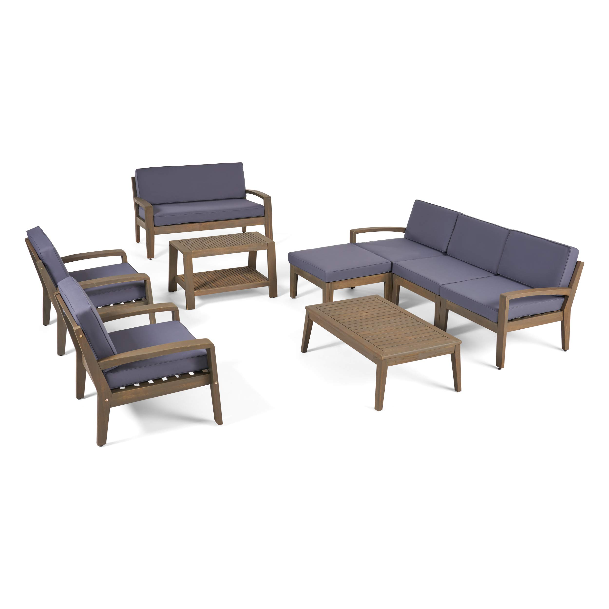 7-Seater Sectional Sofa Set for Patio with Loveseat, Club Chairs, Ottoman & Coffee Tables